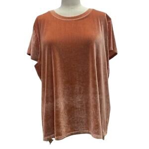 Madewell Orange Short Sleeve Velour Blouse - Crushed Velvet Crewneck‎ Tee - M